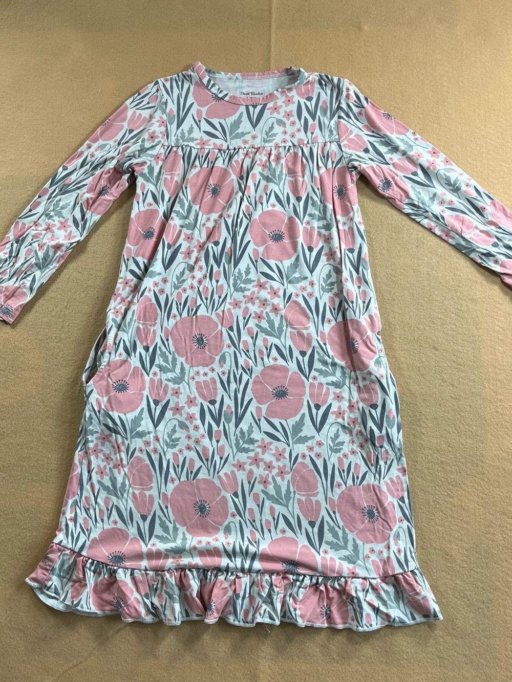 Sweet Bamboo Girls Dress Size 5 Floral Pink Gray Long Sleeve Ruffle Bamboo